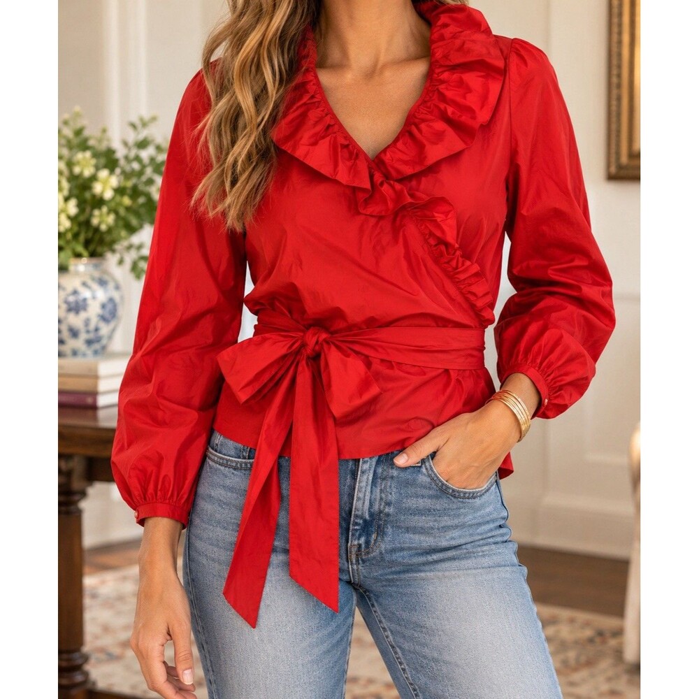 Dana Buchman Vintage Red 100% Silk Wrap Blouse Sleeveless Side Tie Top 4